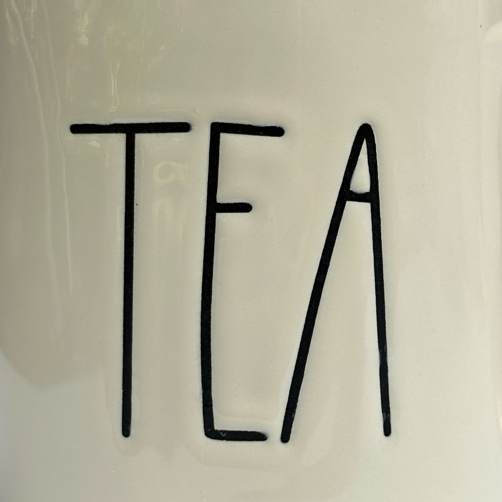 Rae Dunn TEA Mug White Teal Interior Black Large Letter Dimples NWT 2017 OG - Picture 3 of 14